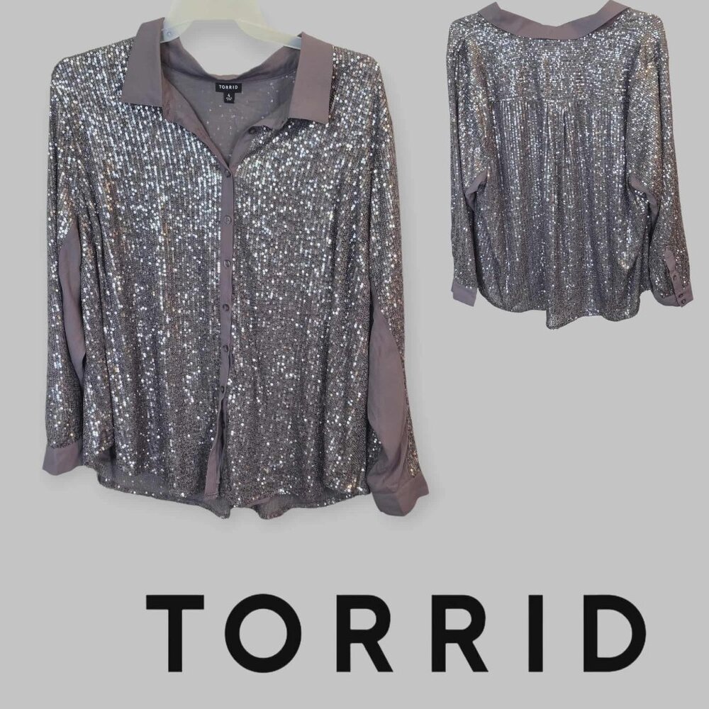 Torrid Madison Sequin Woven Longsleeve Button Front Blouse Womens Plus 4X